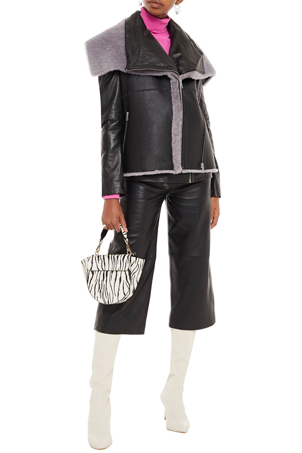 MUUBAA Layered shearling biker jacket