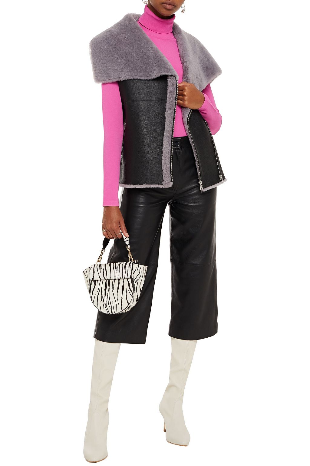 MUUBAA Layered shearling biker jacket