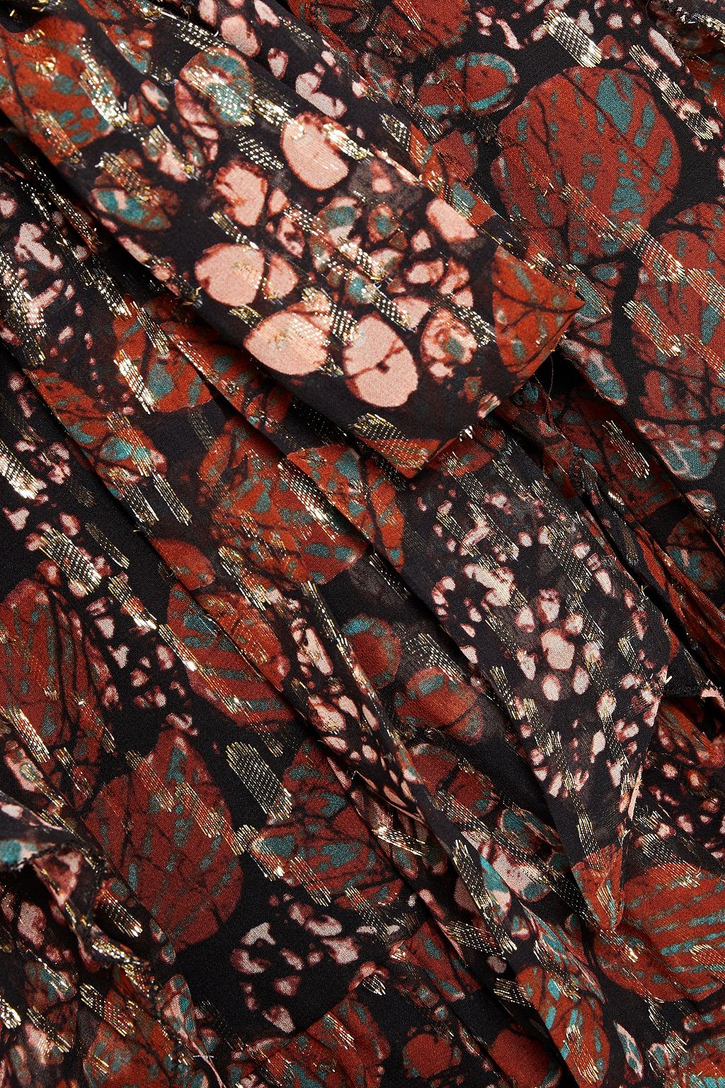 ULLA JOHNSON Minikleid aus einer Seiden-Lurex®-Mischung mit Metallic-Fil-Coupé, Print und Rüschen