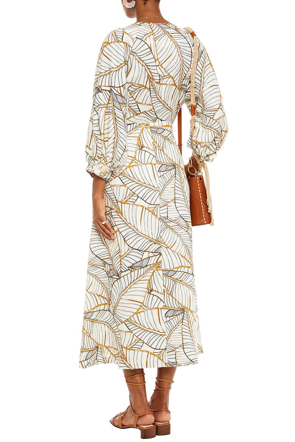 NICHOLAS Knotted printed linen midi dress