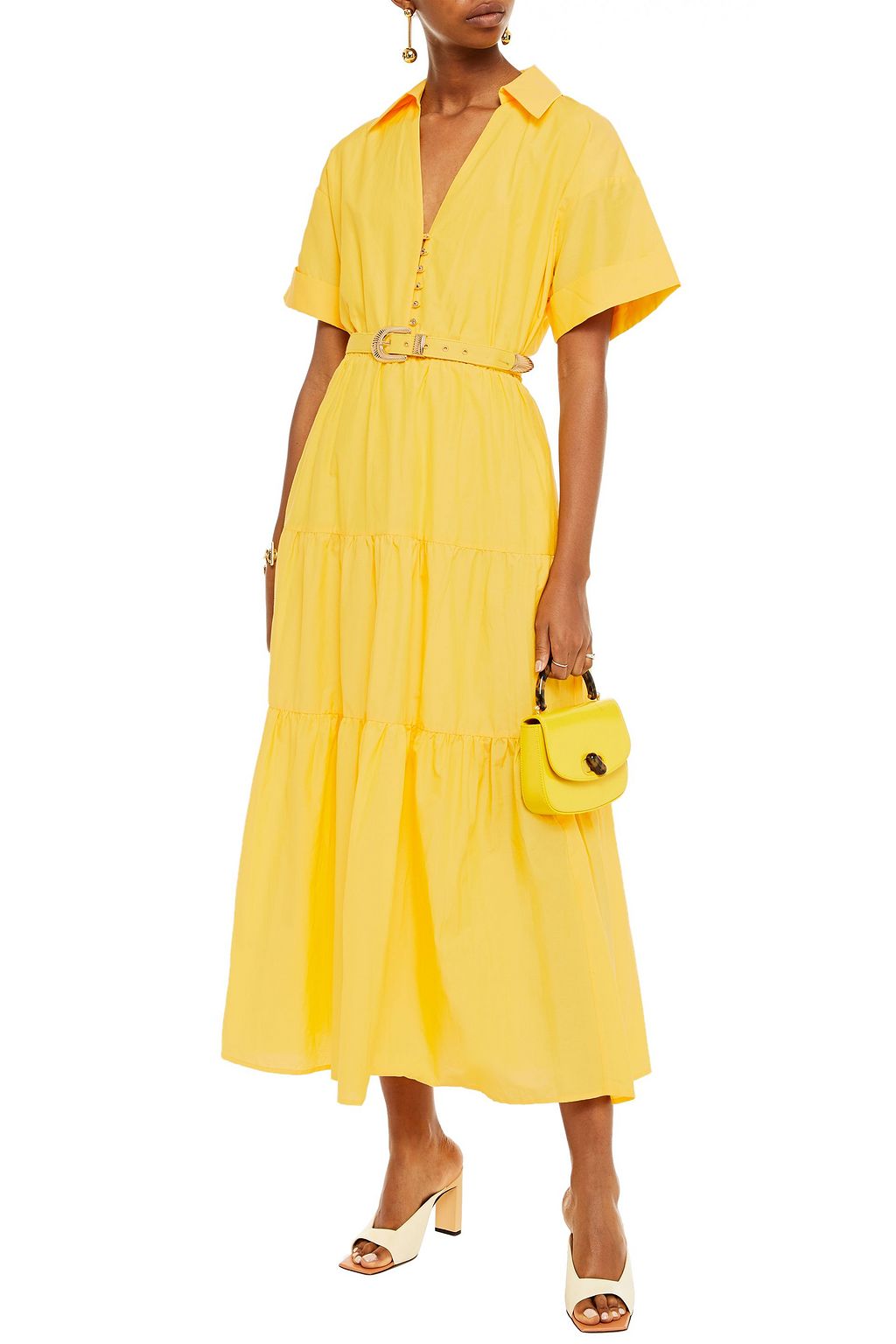 NICHOLAS Belted cotton and silk-blend poplin midi dress
