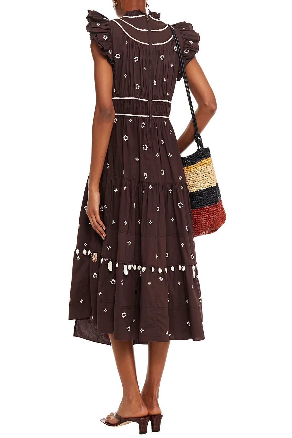 ULLA JOHNSON Zemora asymmetric tiered embellished cotton-voile midi dress