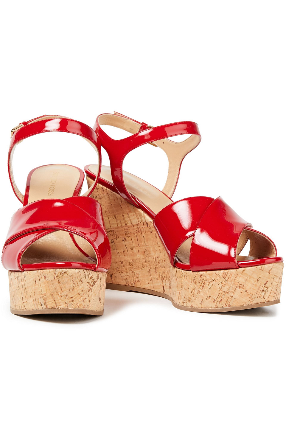 Sergio Rossi Patent-leather Wedge Sandals In Crimson