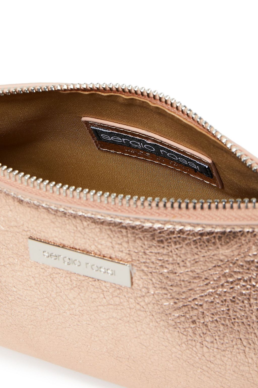 SERGIO ROSSI Metallic textured-leather cosmetics case