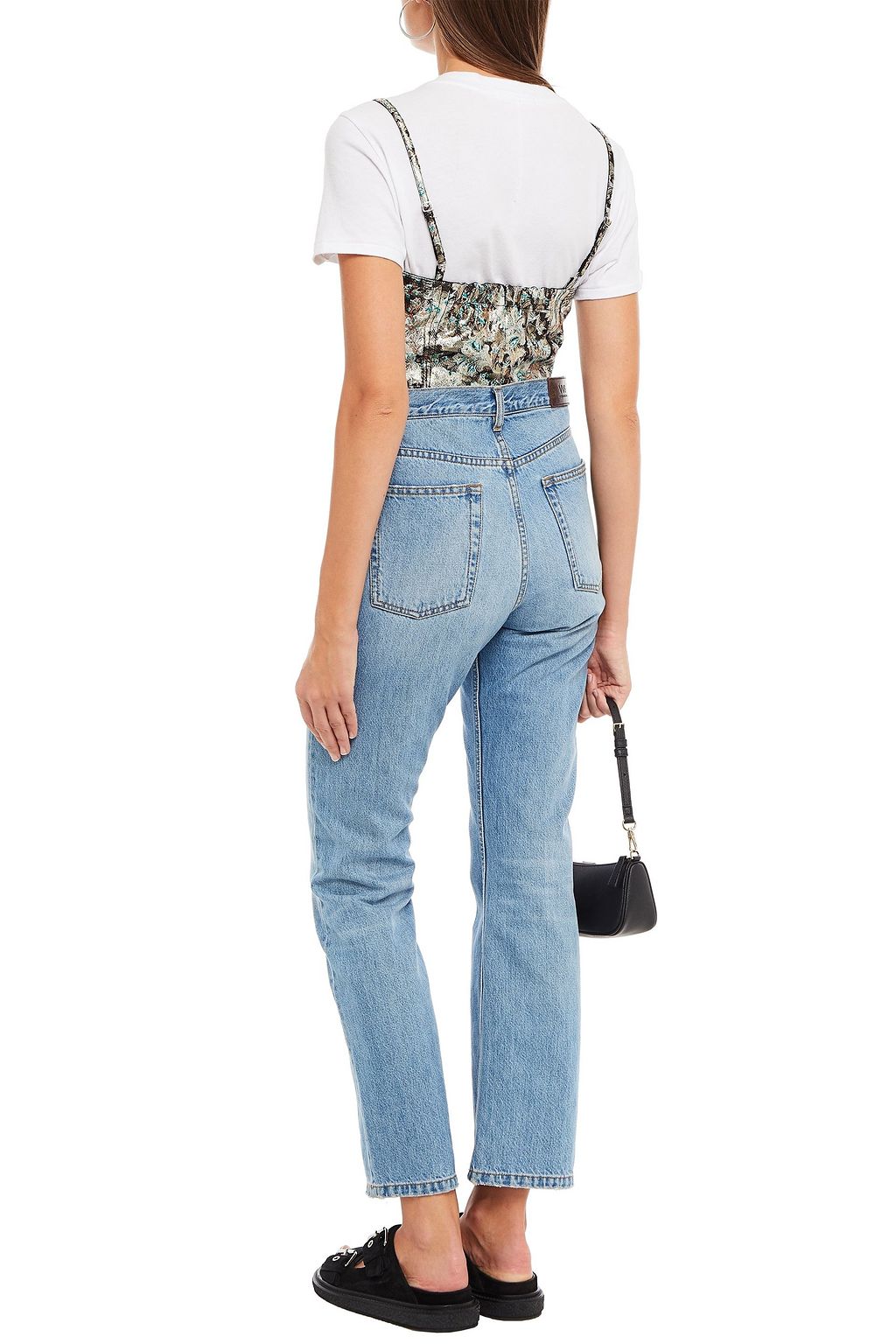SANDRO Cropped printed metallic jacquard top