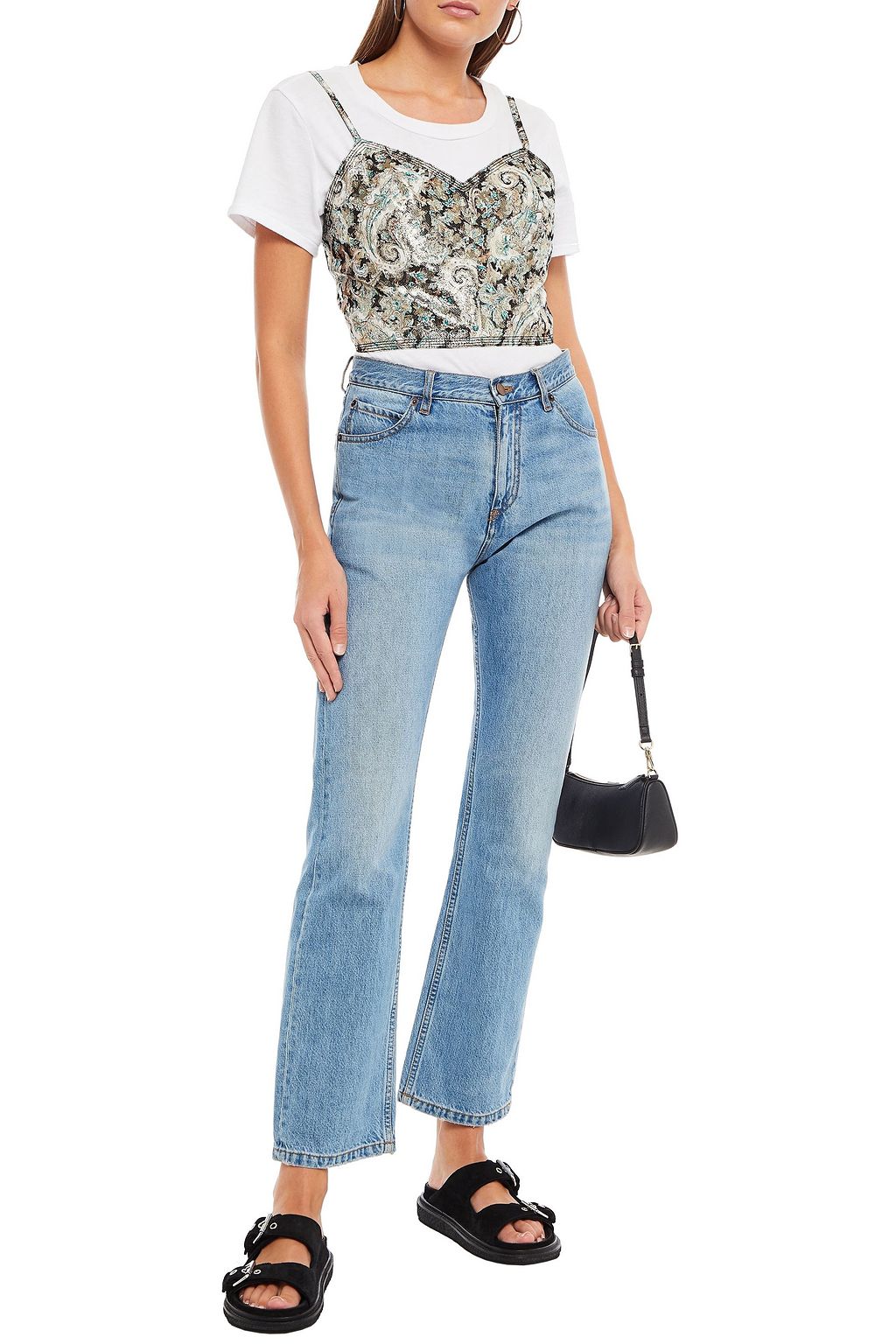 SANDRO Cropped printed metallic jacquard top