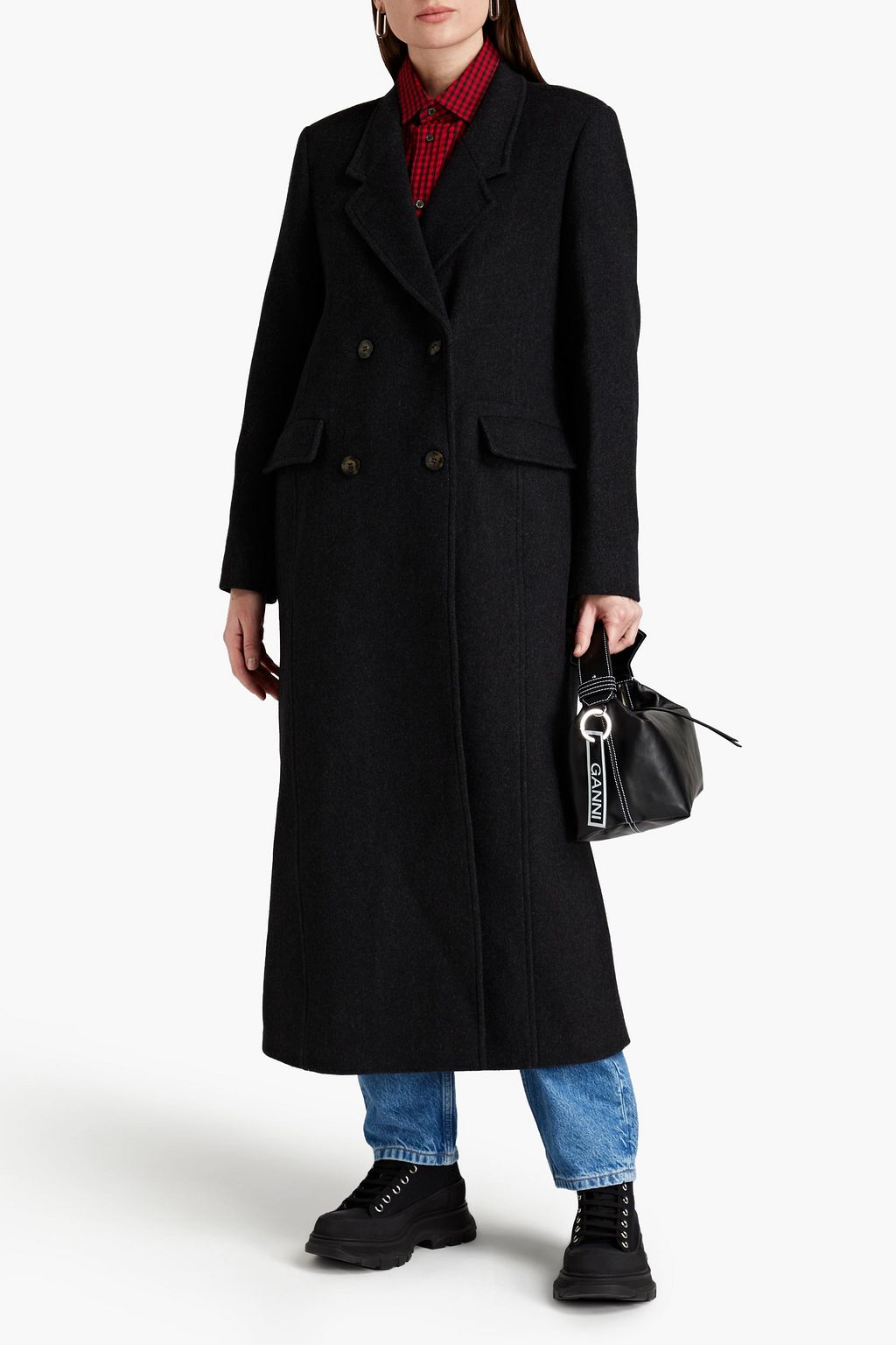GANNI Double-breasted wool-blend felt coat