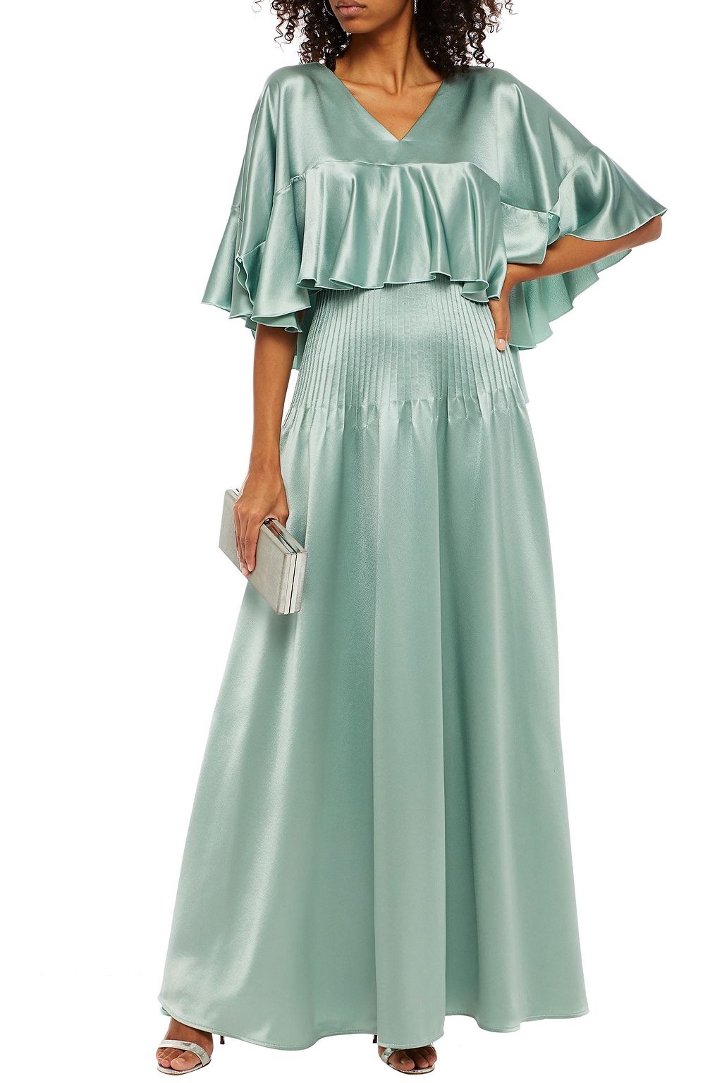 HUISHAN ZHANG Ruffled pintucked satin maxi dress
