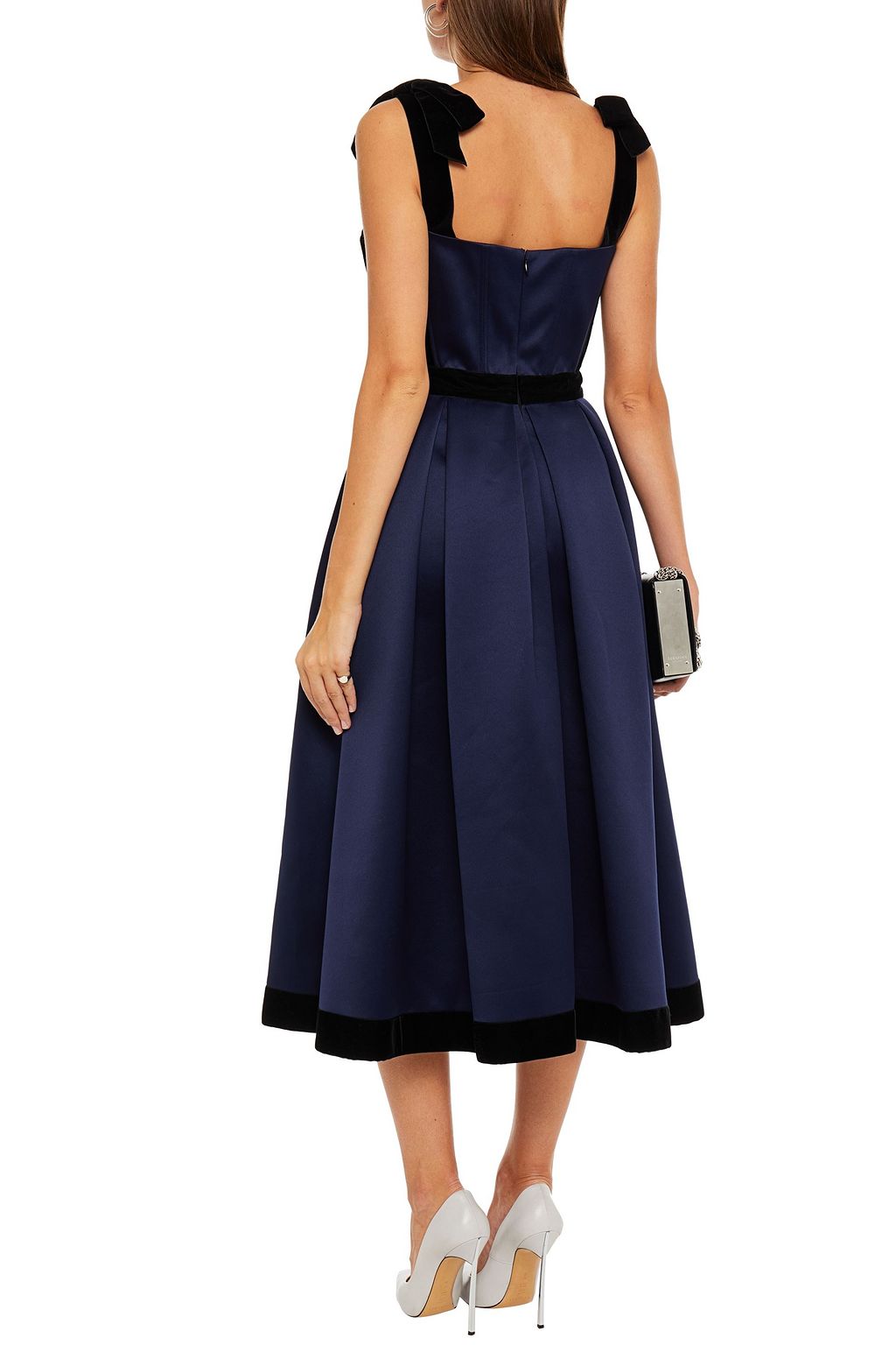 HUISHAN ZHANG Victoria bow-embellished pleated satin midi dress