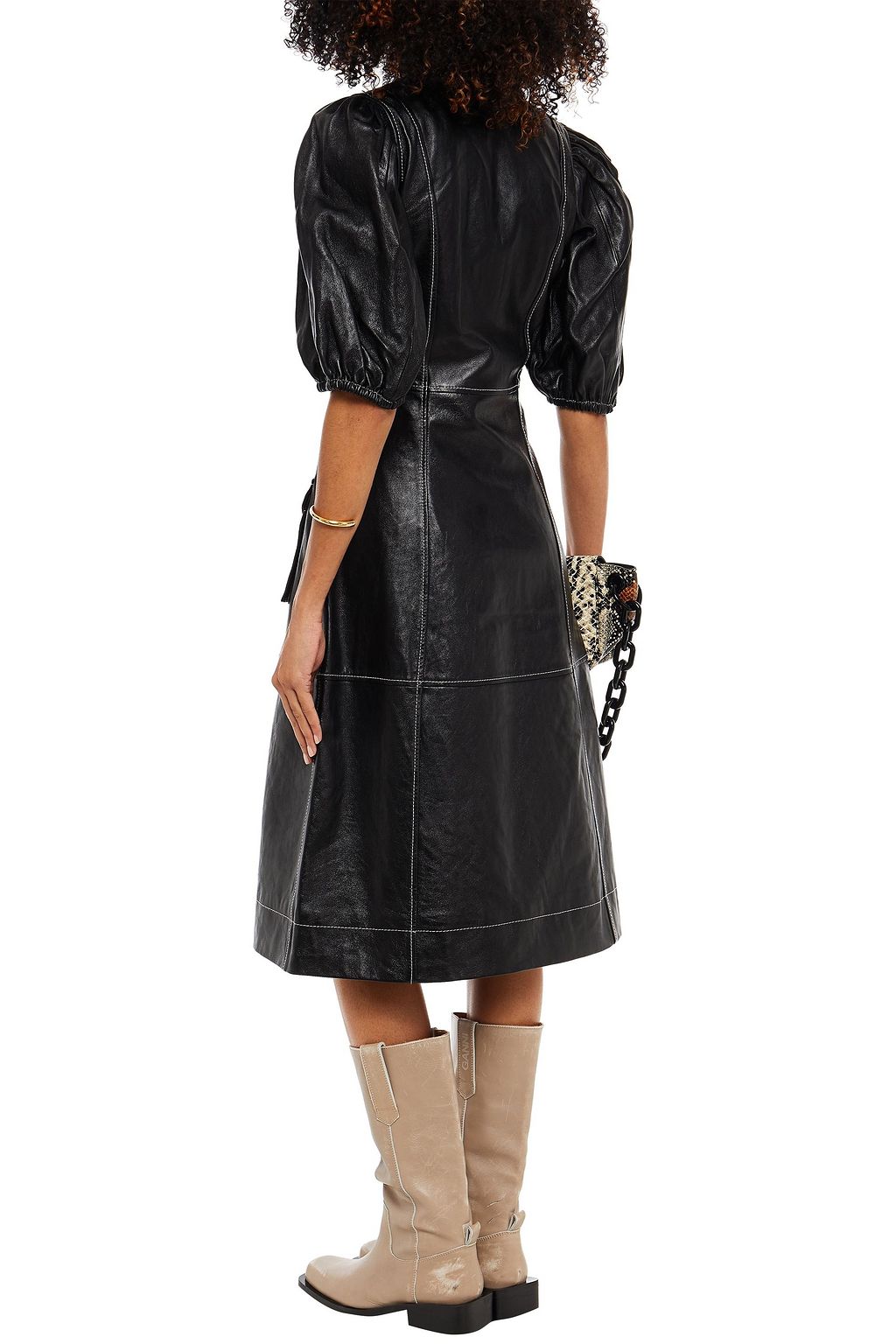 GANNI Leather midi dress
