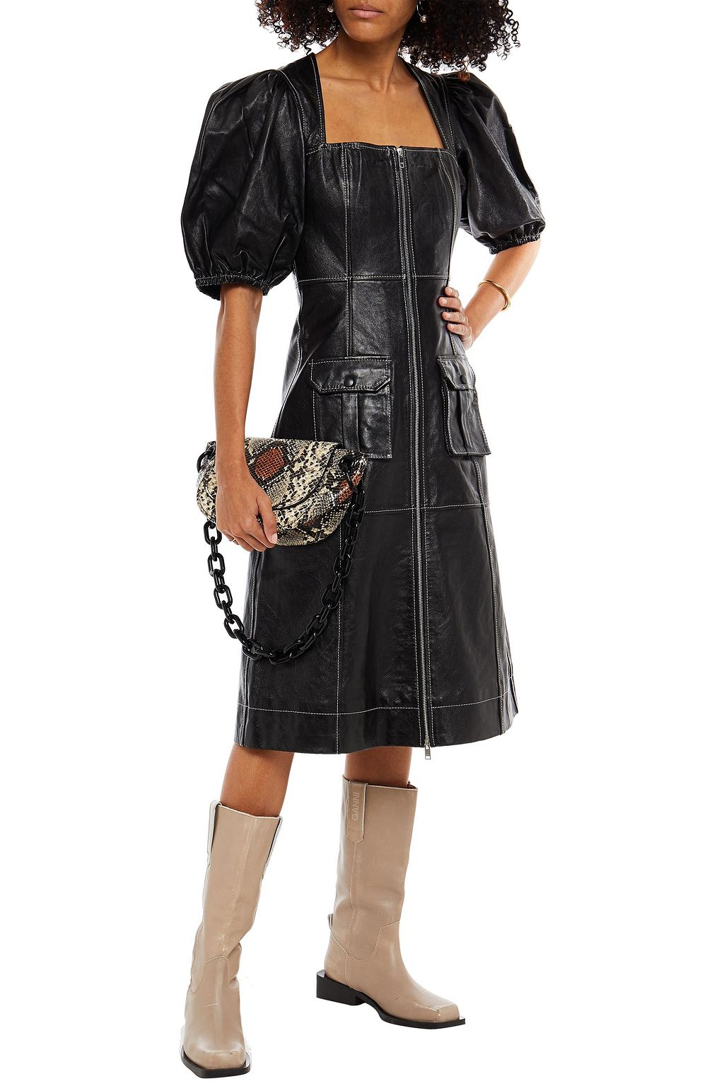 GANNI Leather midi dress
