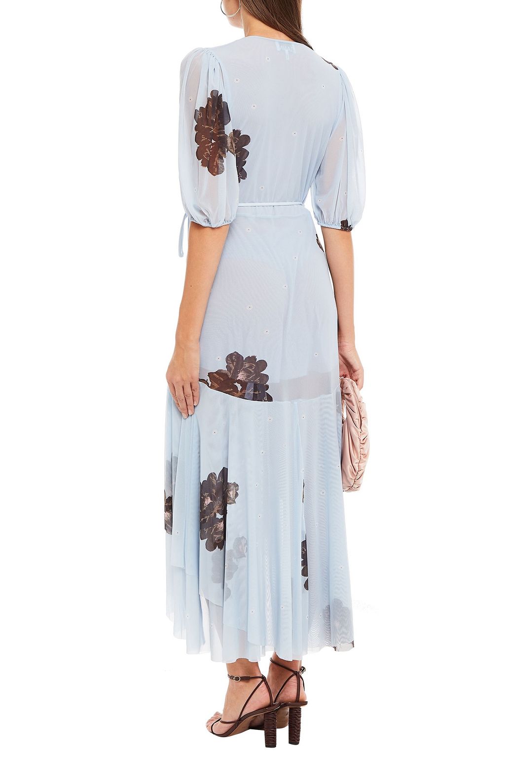 GANNI Tiered floral-print stretch-mesh midi wrap dress