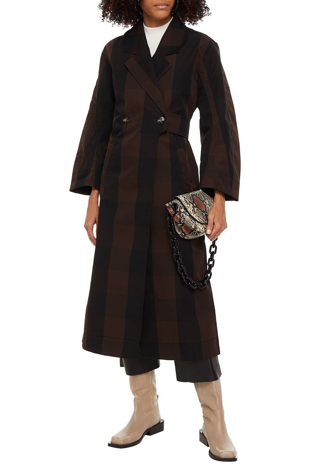 GANNI Gingham cotton-blend trench coat