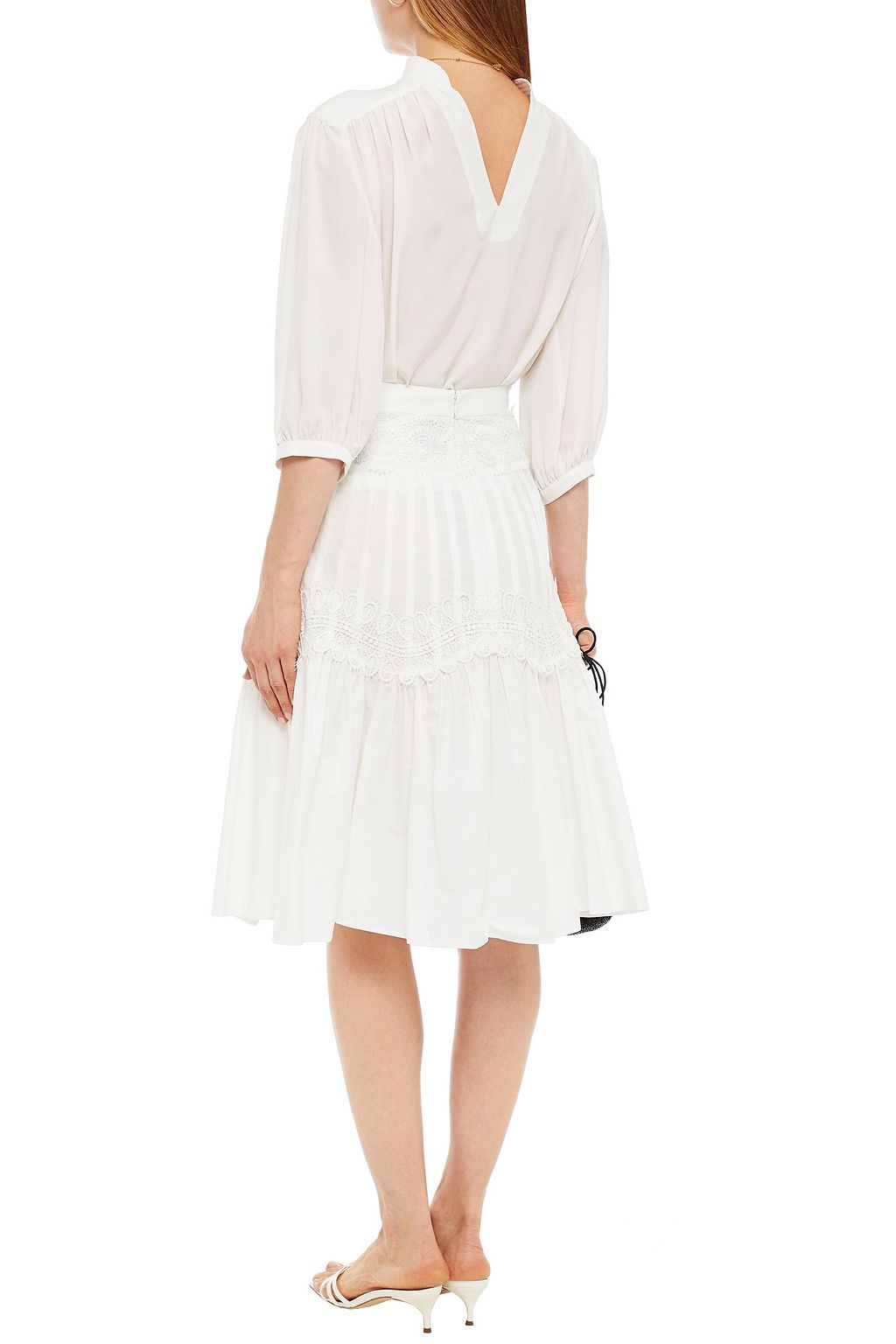 HUISHAN ZHANG Cambelle guipure lace-trimmed cotton-poplin skirt