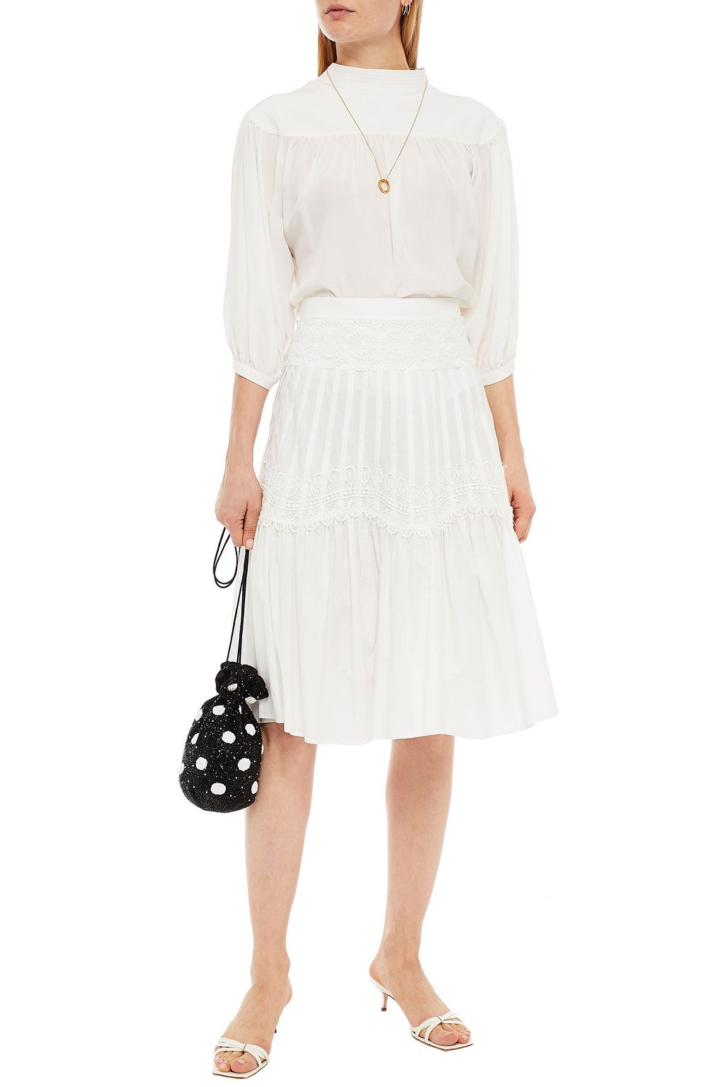 HUISHAN ZHANG Cambelle guipure lace-trimmed cotton-poplin skirt