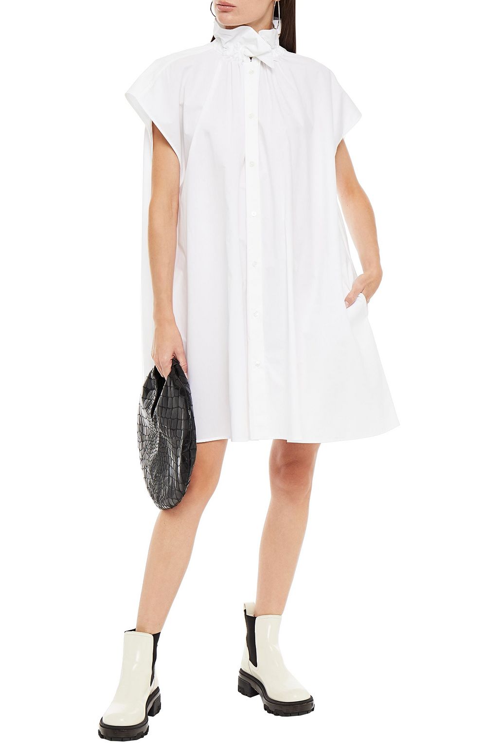 MM6 MAISON MARGIELA Oversized ruffle-trimmed cotton-poplin shirt dress