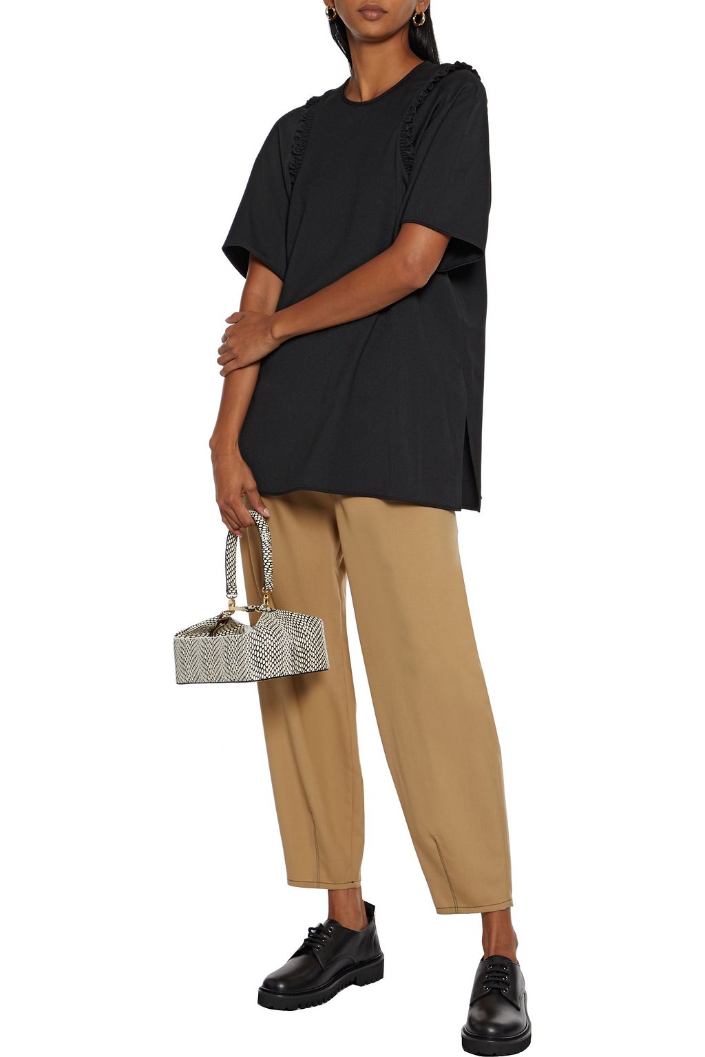 VICTORIA, VICTORIA BECKHAM Oversized ruffle-trimmed ponte T-shirt