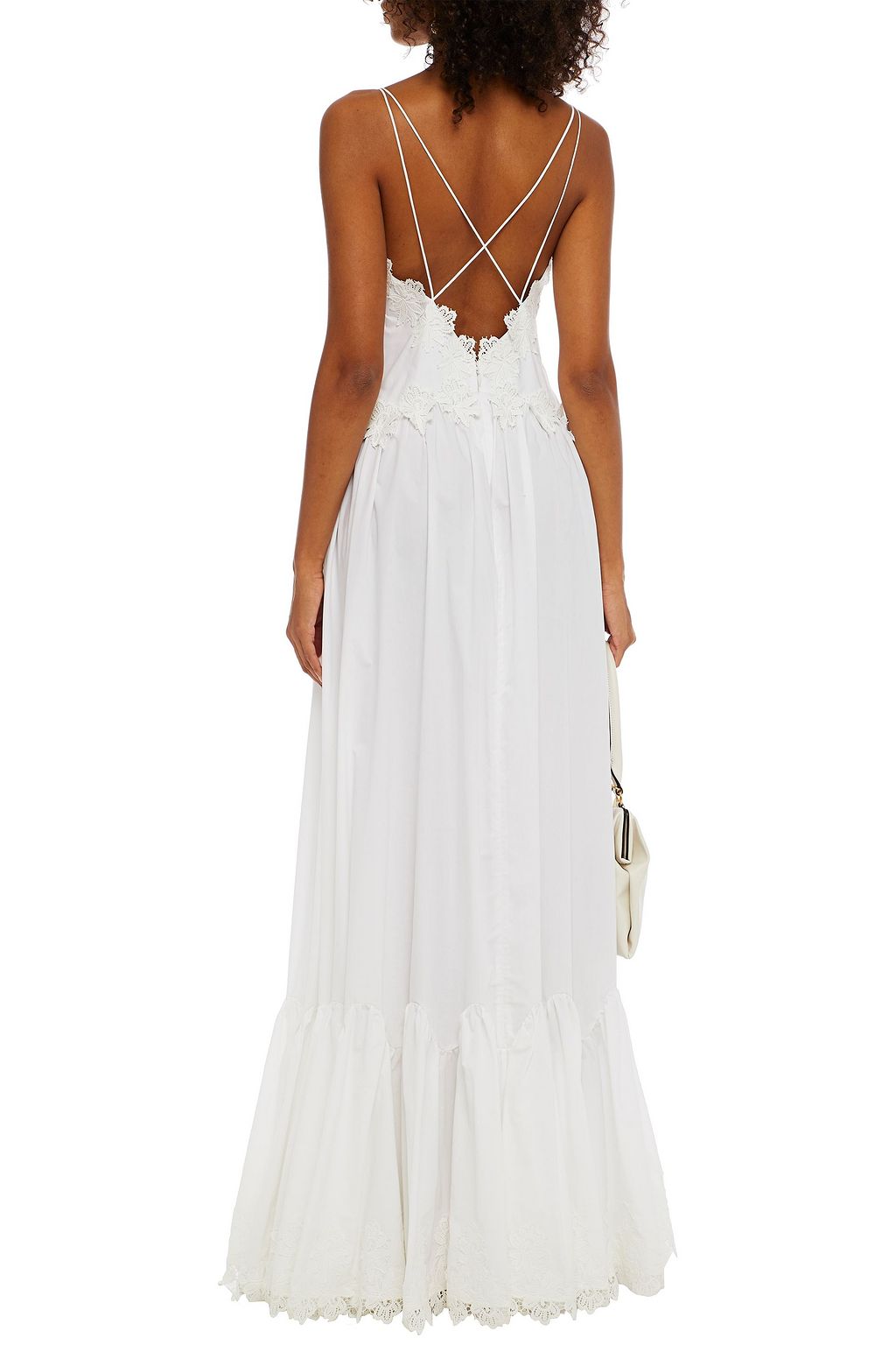 HUISHAN ZHANG Cassidy lace-paneled gathered cotton-poplin maxi dress