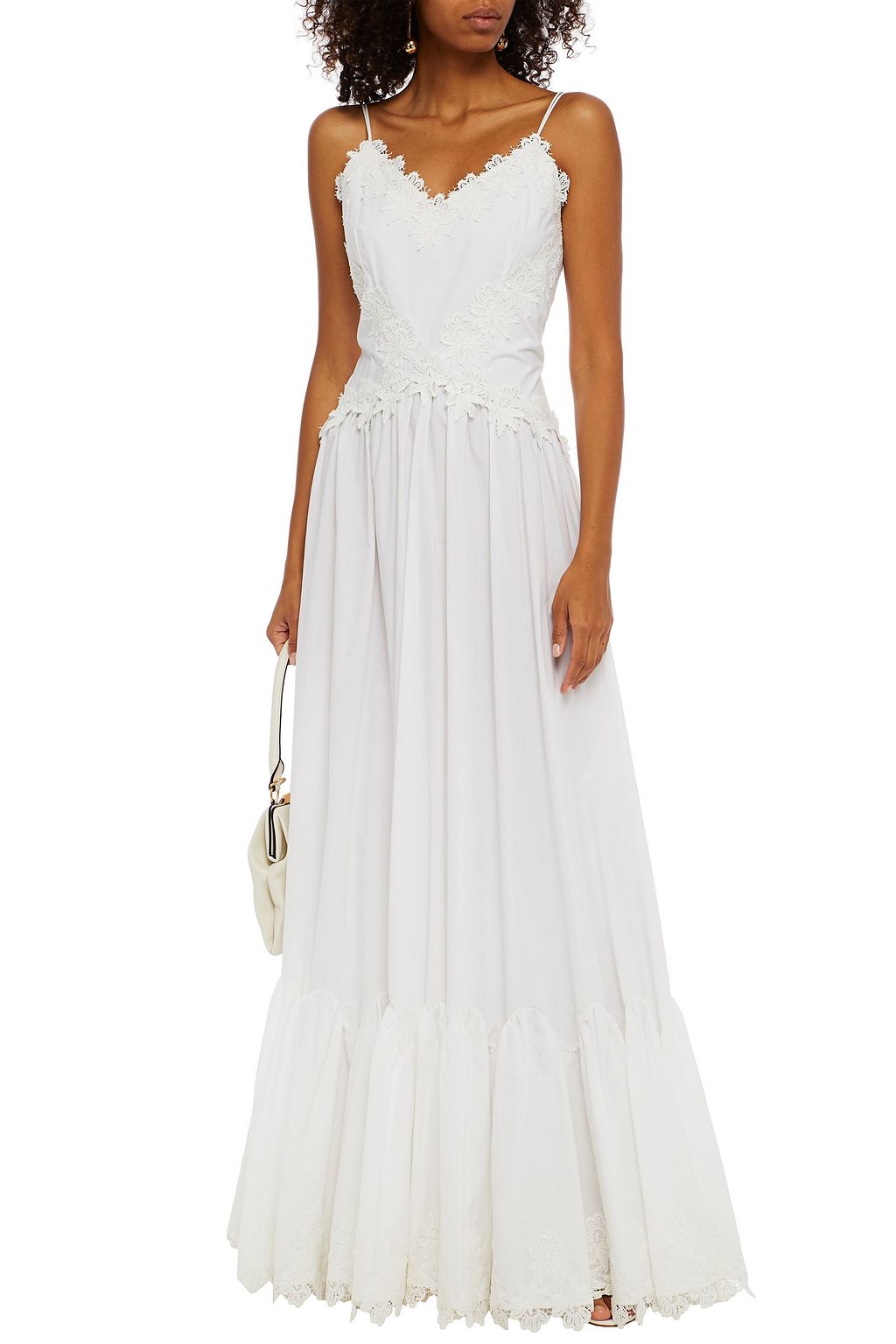 HUISHAN ZHANG Cassidy lace-paneled gathered cotton-poplin maxi dress
