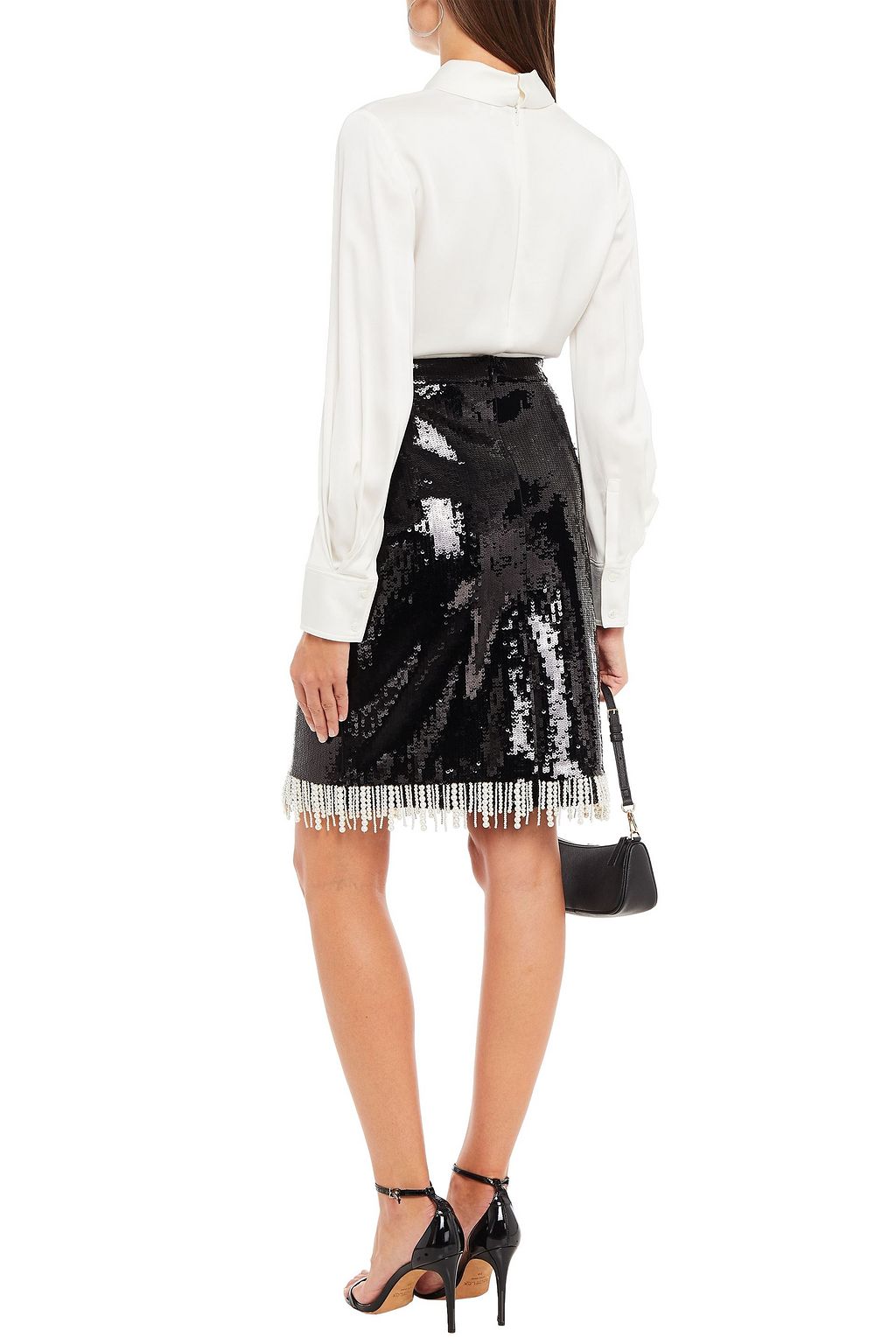 HUISHAN ZHANG Faux pearl-embellished sequined woven skirt