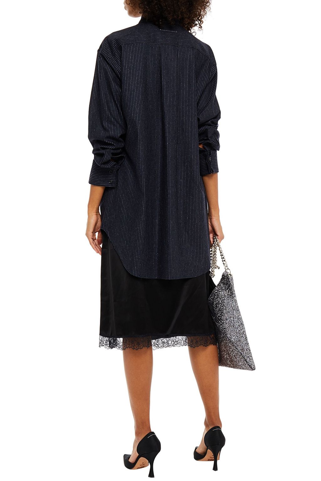 MM6 MAISON MARGIELA Layered pinstriped wool-flannel and satin midi dress