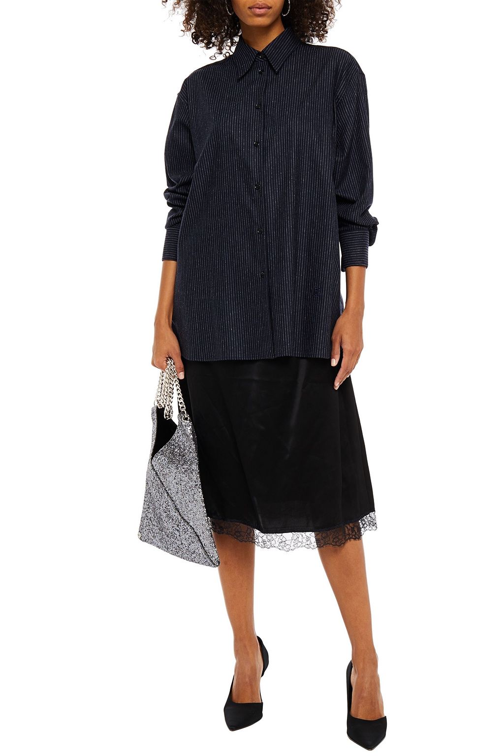 MM6 MAISON MARGIELA Layered pinstriped wool-flannel and satin midi dress
