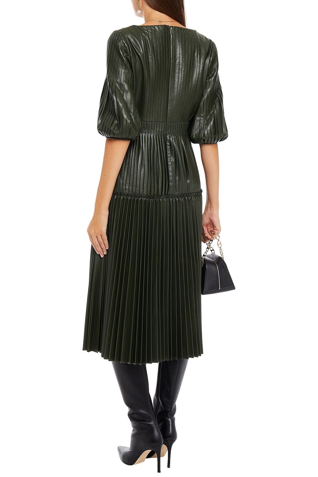HUISHAN ZHANG Pleated faux leather midi dress