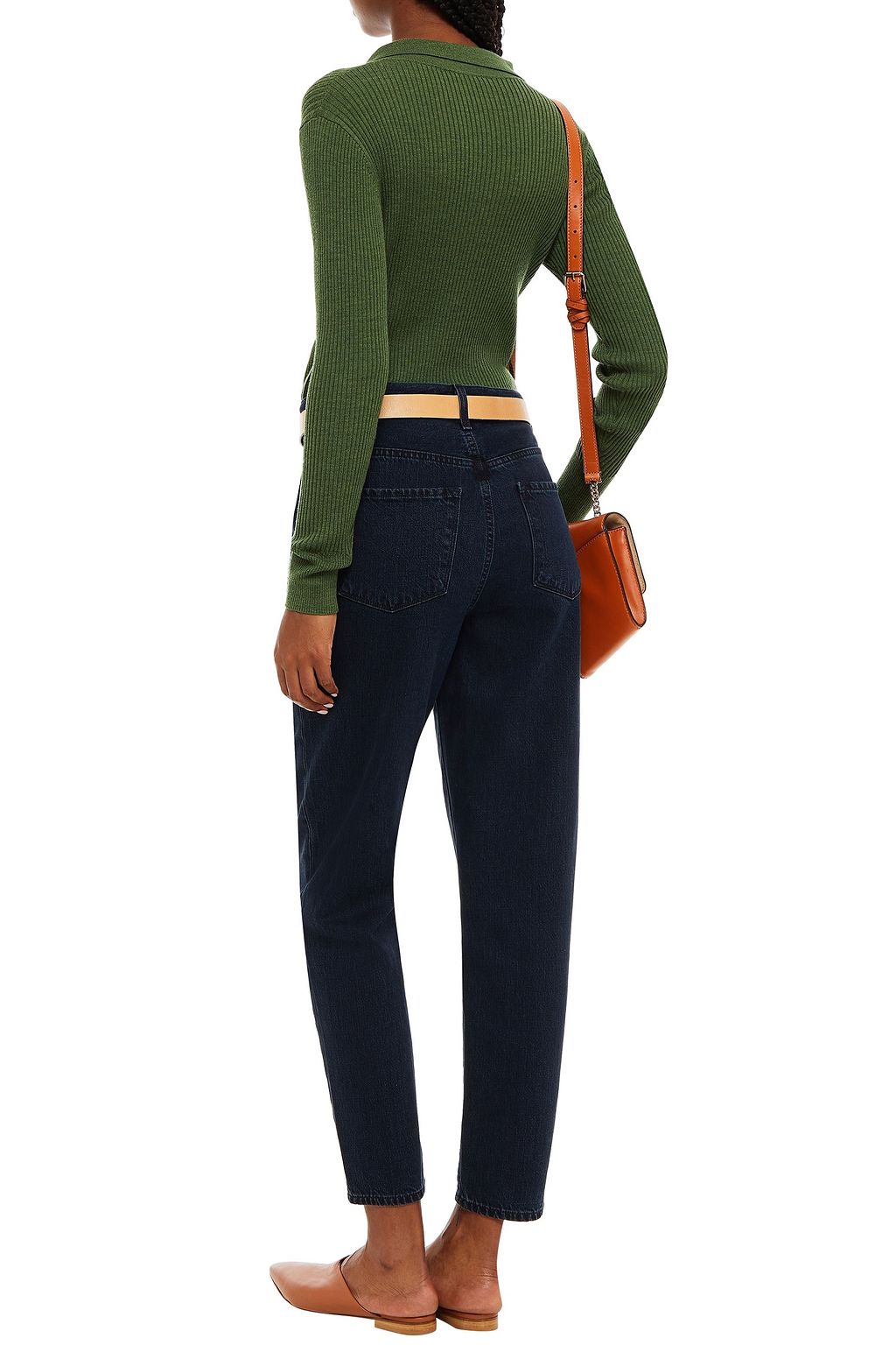 J BRAND Cropped pleated high-rise straight-leg jeans