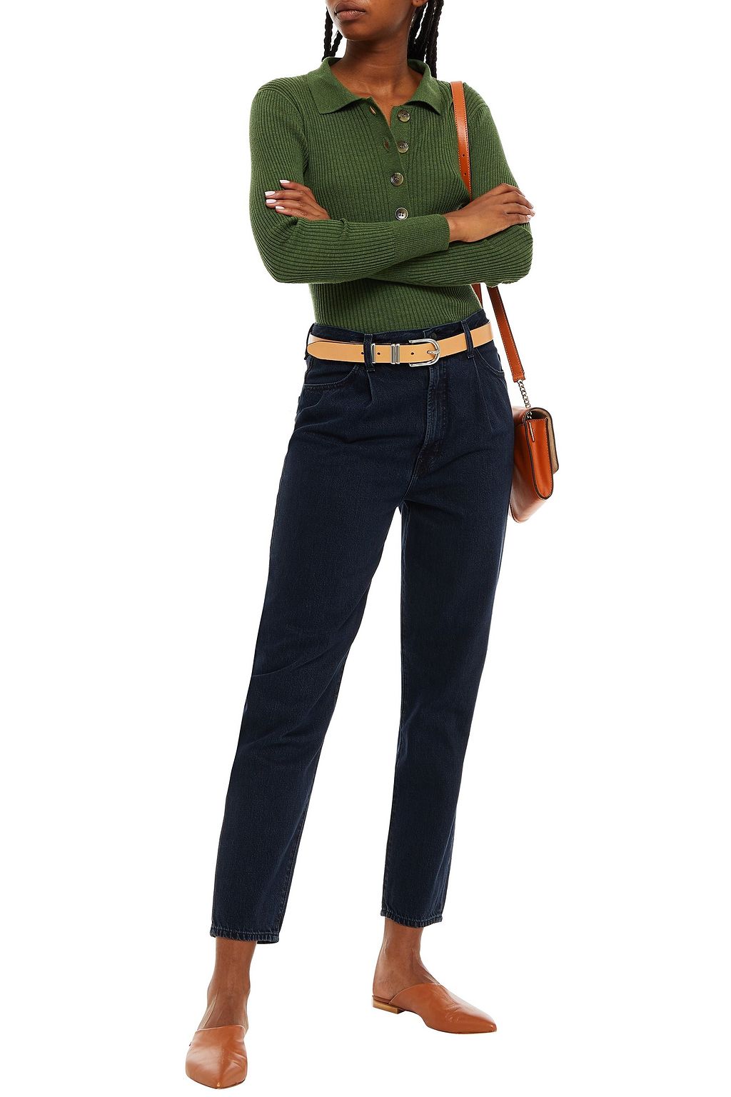 J BRAND Cropped pleated high-rise straight-leg jeans