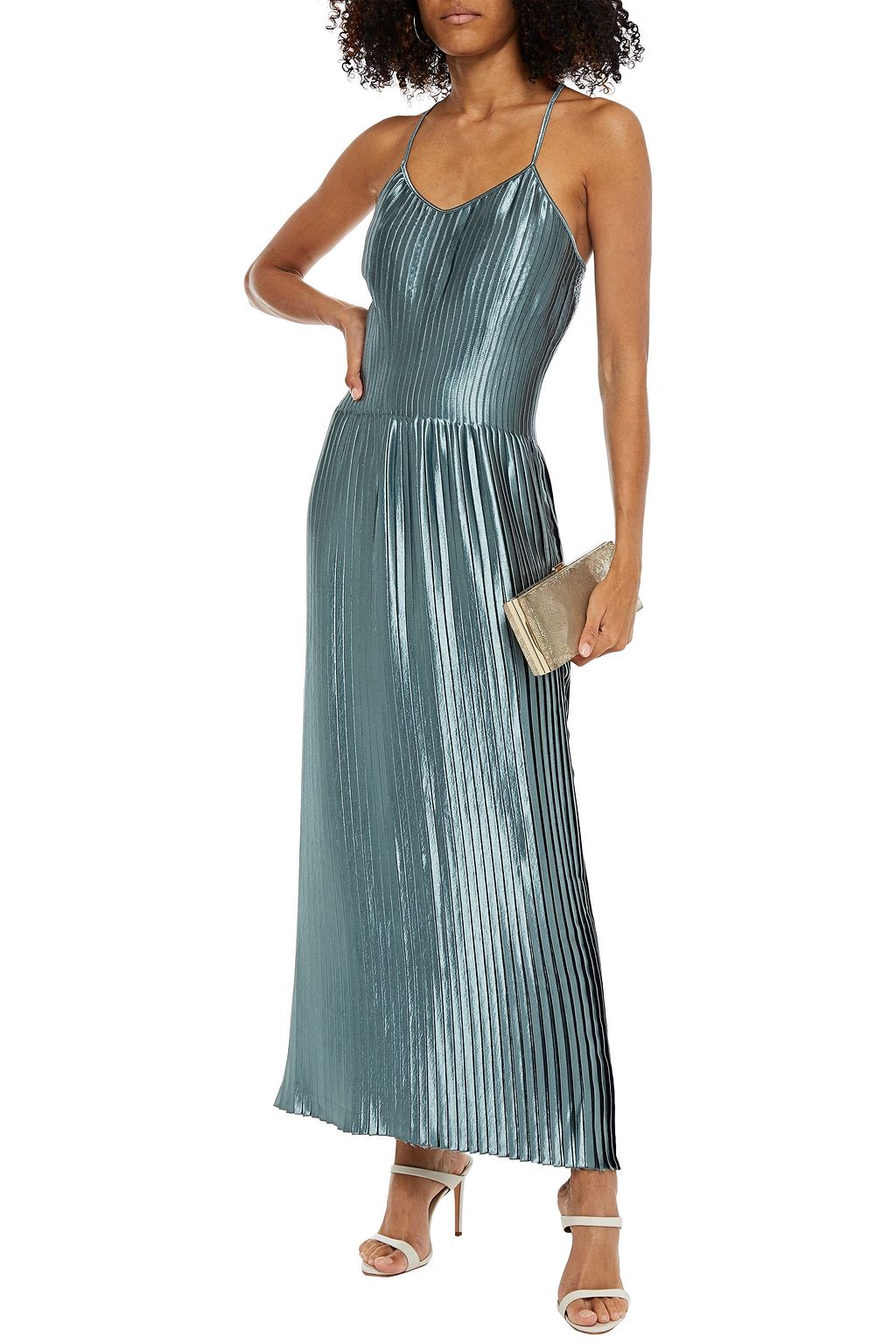 HUISHAN ZHANG Pintucked pleated satin maxi dress