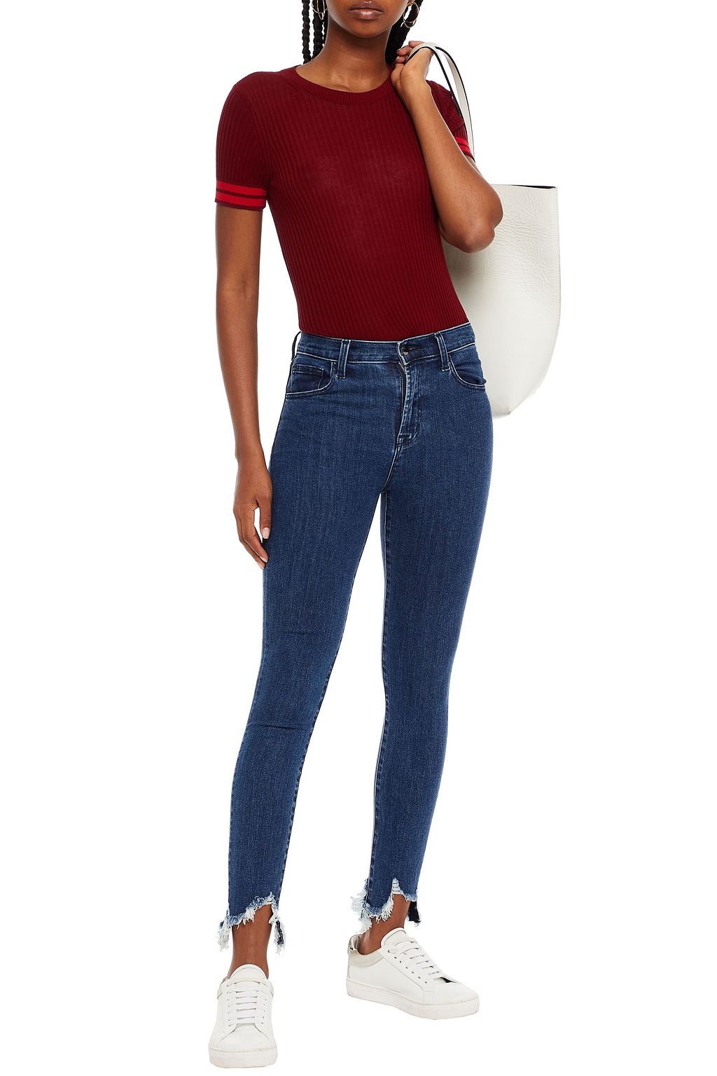 J BRAND Frayed high-rise skinny jeans