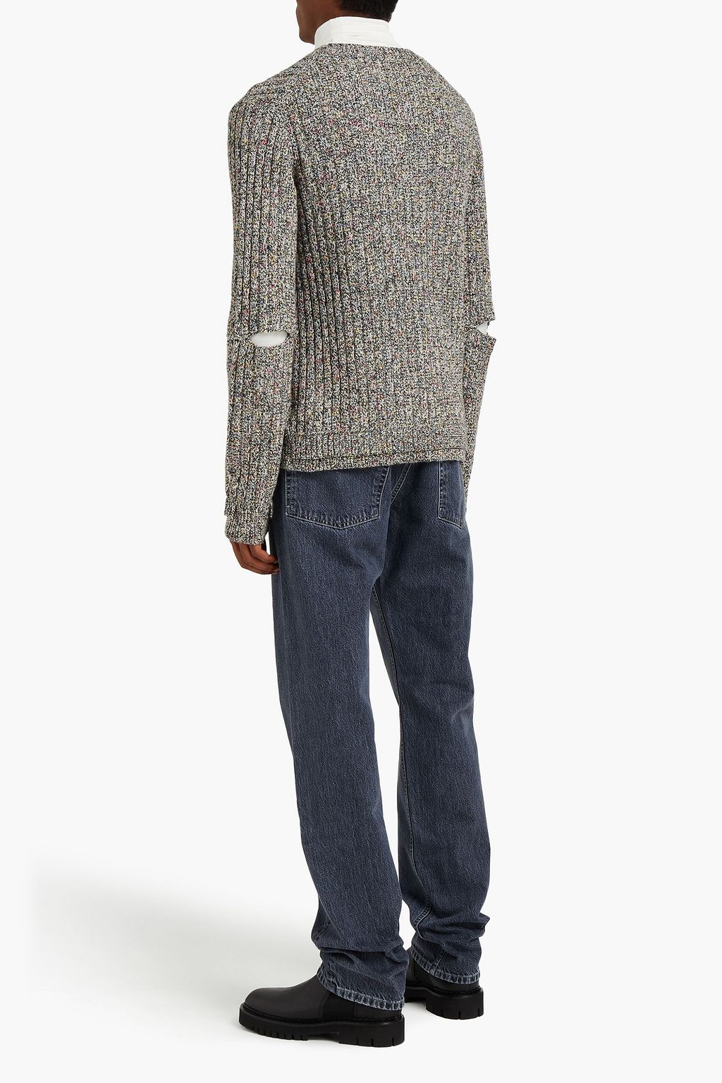 HELMUT LANG Slim-fit cutout marled ribbed-knit sweater