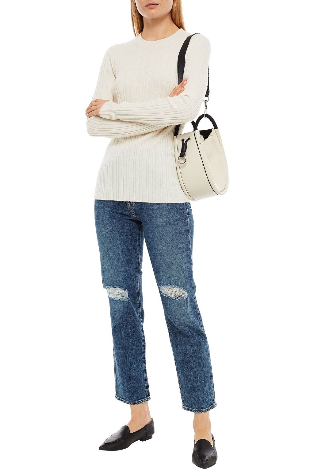 J BRAND Distressed high-rise straight-leg jeans