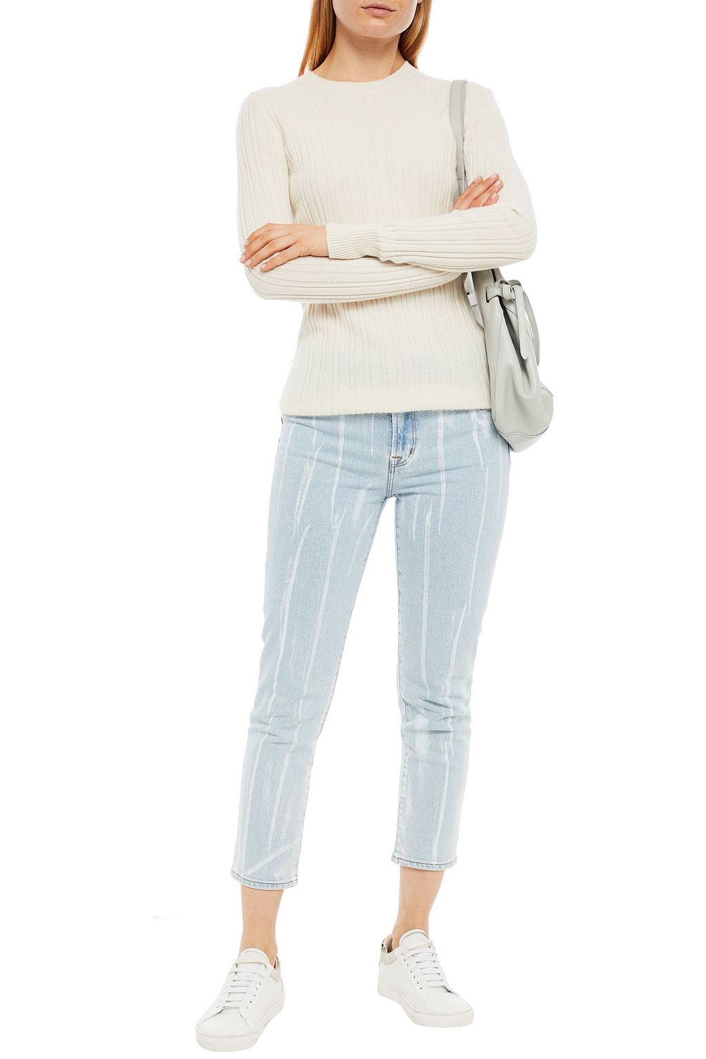 J BRAND Cropped printed high-rise slim-leg jeans