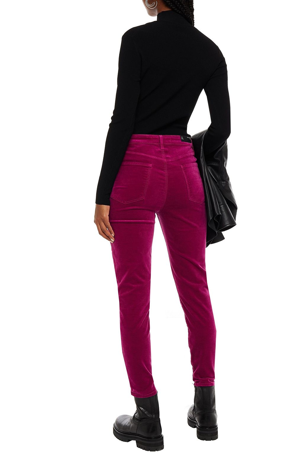 J BRAND Cropped cotton-blend crushed-velvet skinny pants