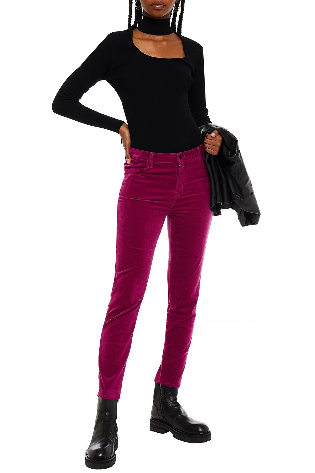 J BRAND Cropped cotton-blend crushed-velvet skinny pants