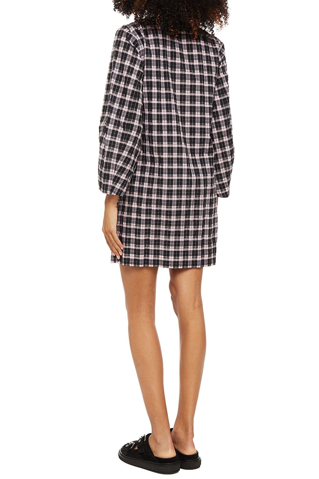 GANNI Checked cotton-blend mini dress