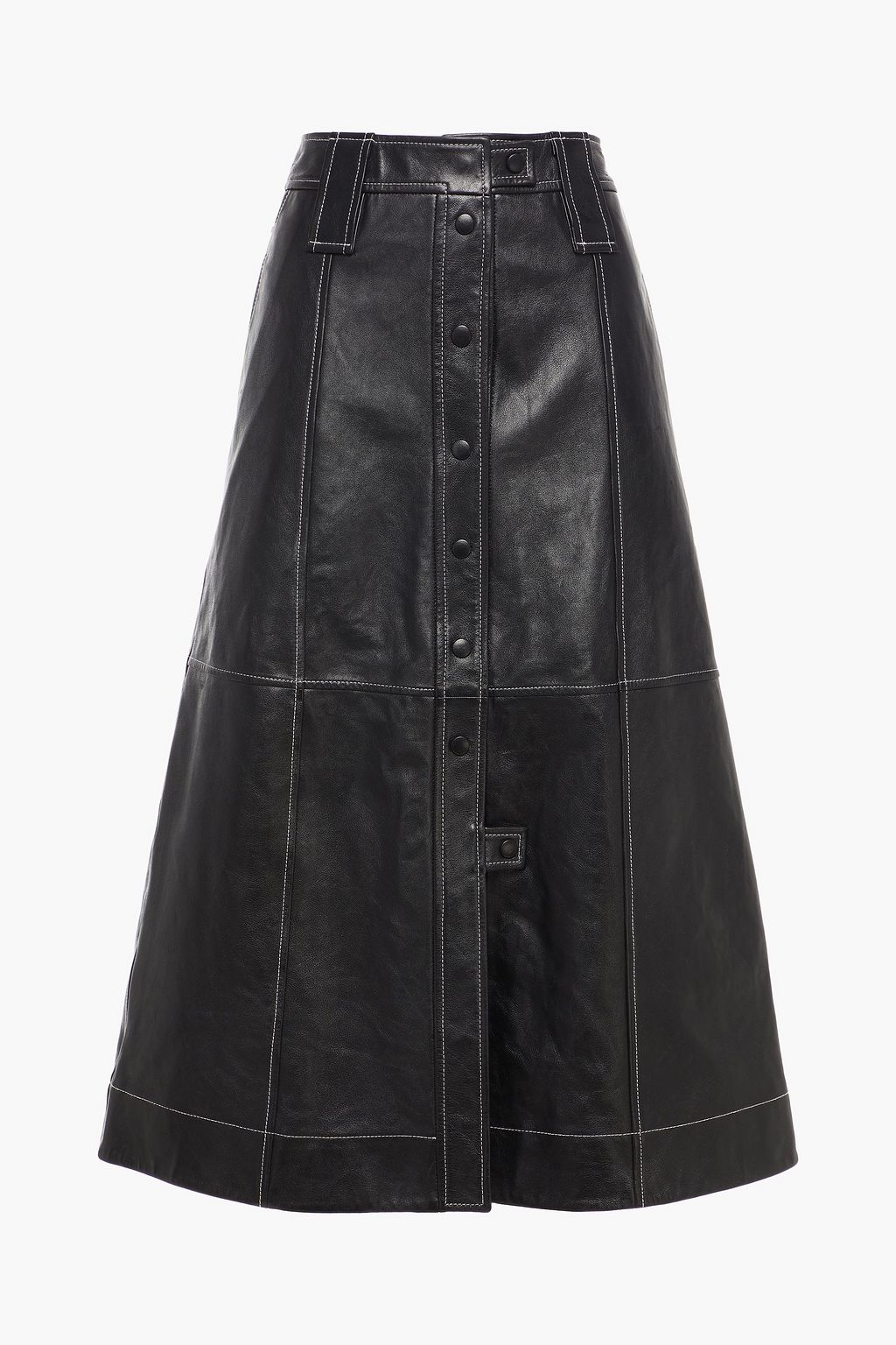 black flare leather skirt
