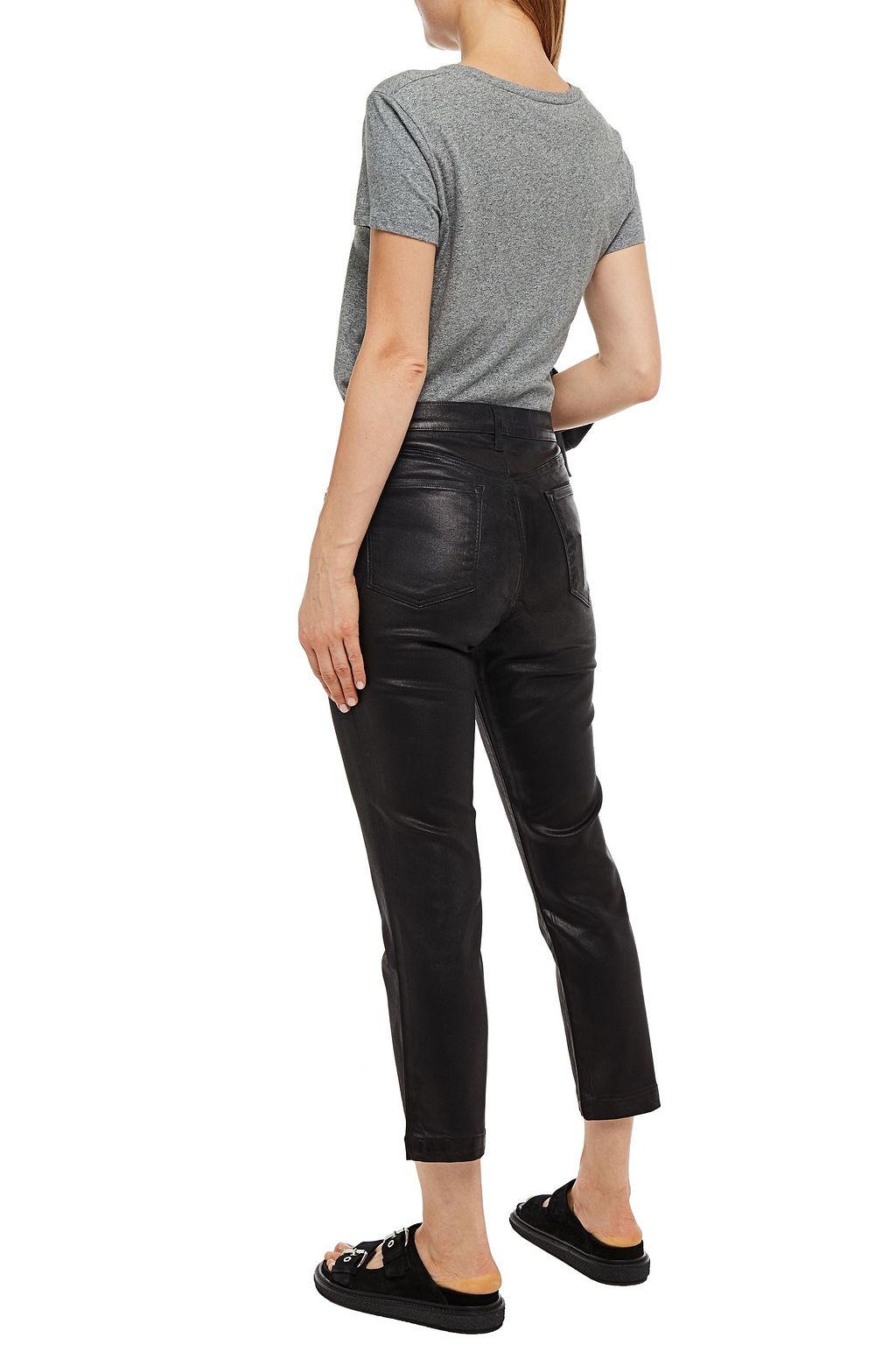 J BRAND Ruby cropped metallic coated high-rise slim-leg jeans