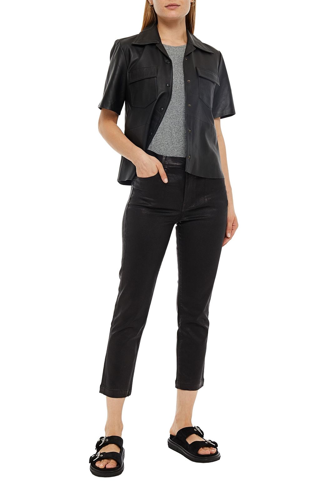 J BRAND Ruby cropped metallic coated high-rise slim-leg jeans