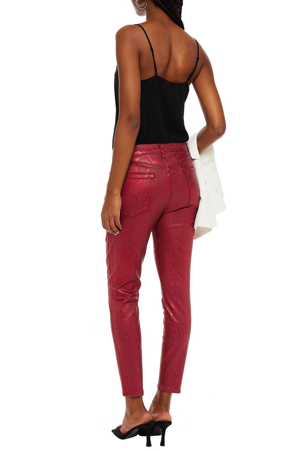 J BRAND Coated printed high-rise skinny jeans