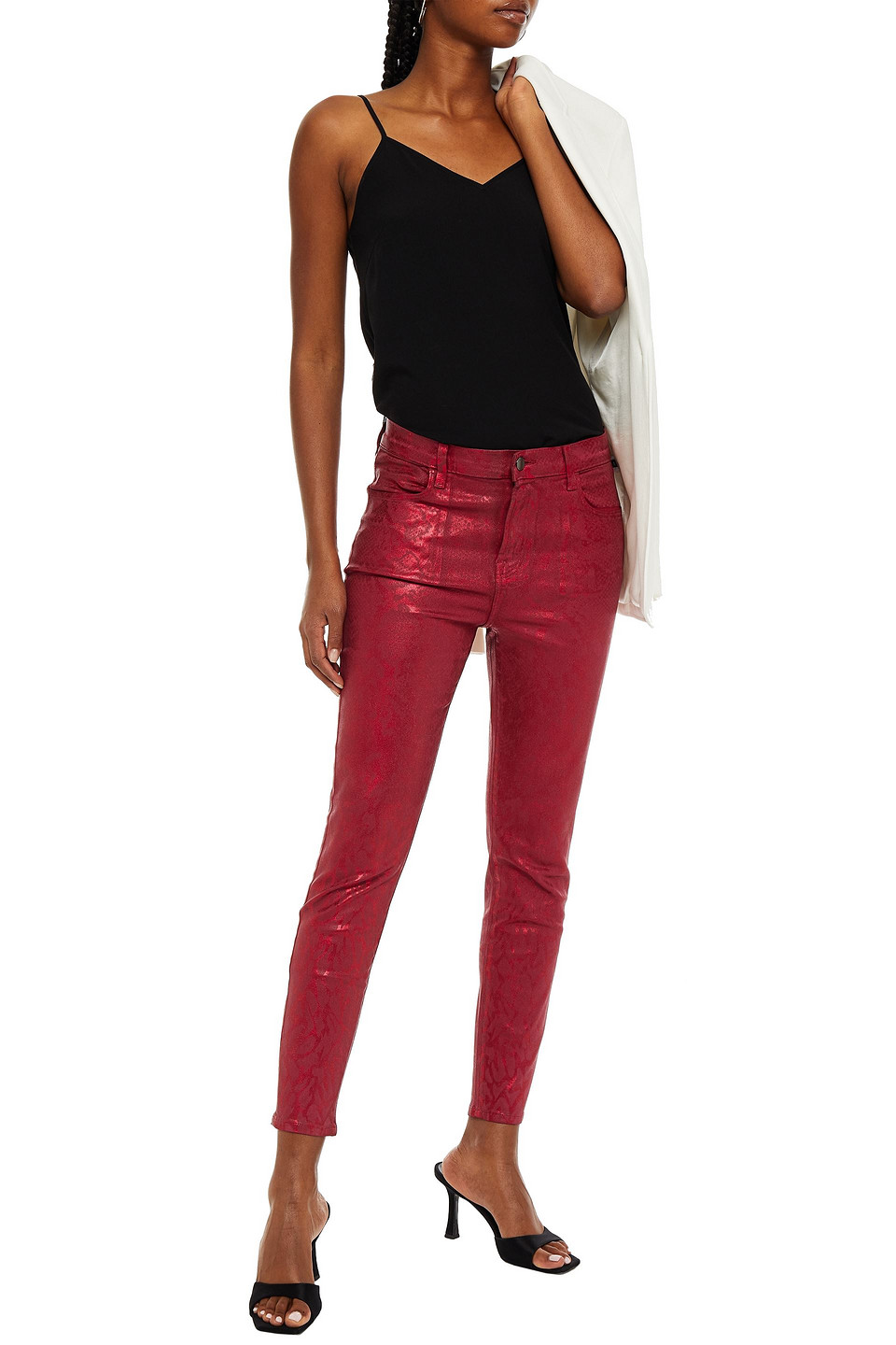 J Brand Coated Printed High-rise Skinny Jeans In Red