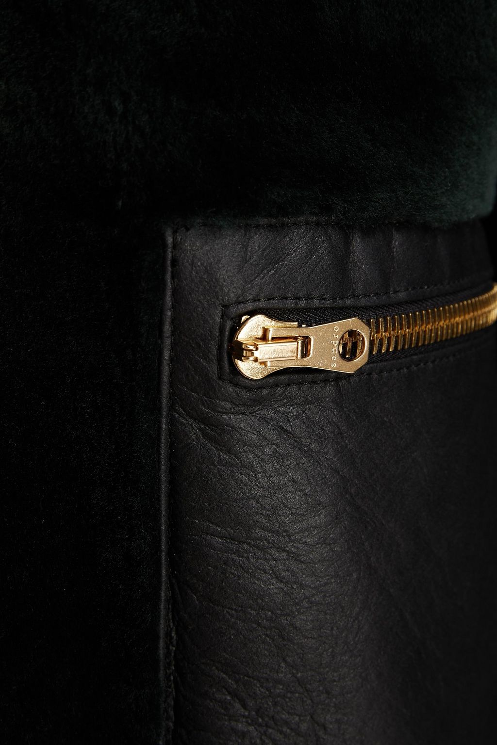 SANDRO Leather-trimmed shearling coat