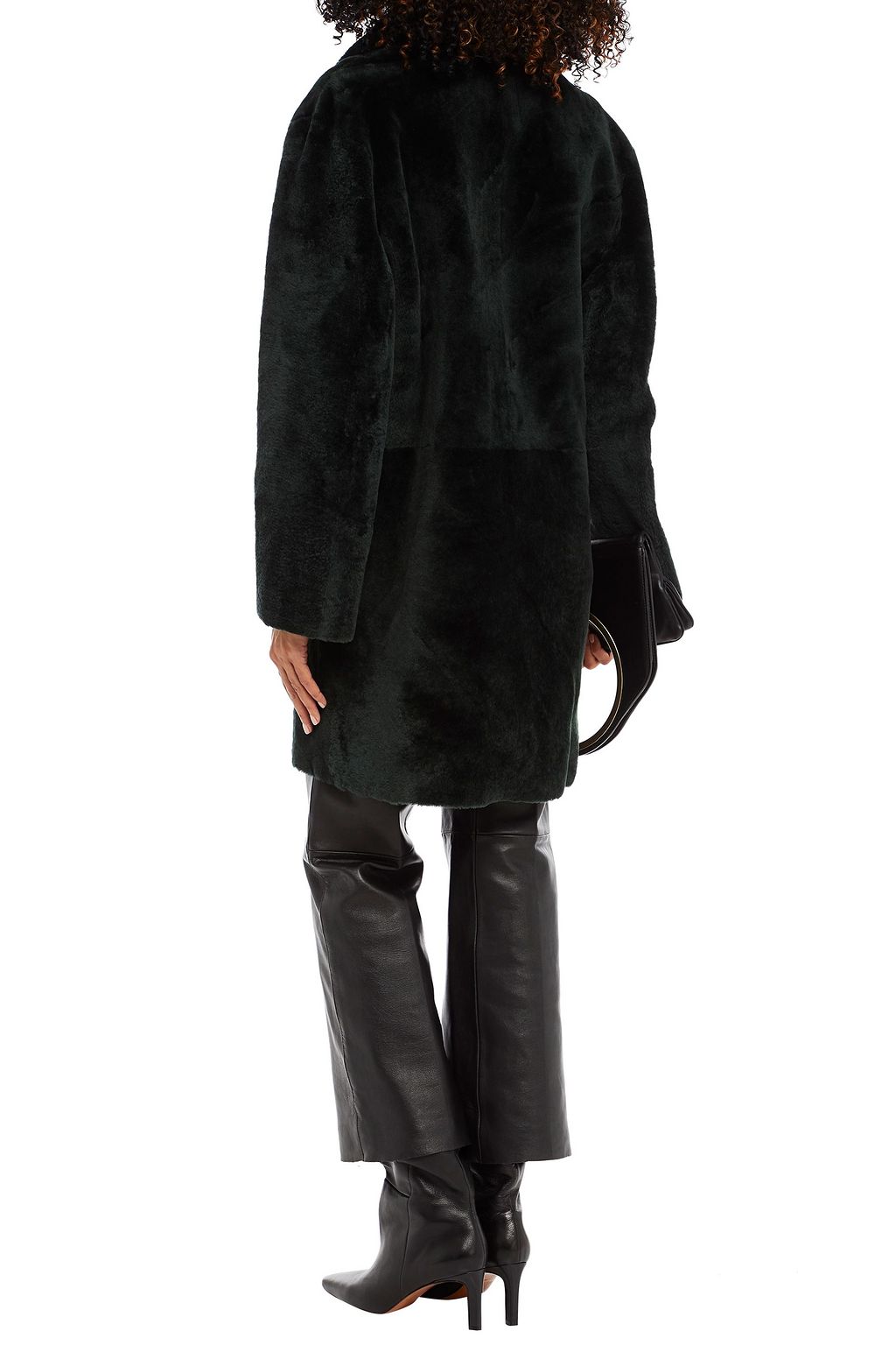 SANDRO Leather-trimmed shearling coat