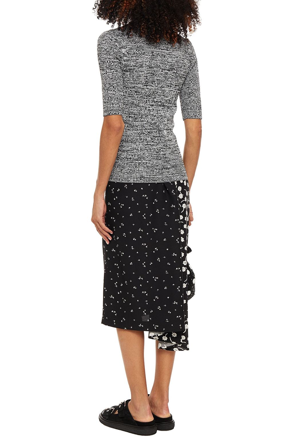 GANNI Button-detailed mélange ribbed-knit top