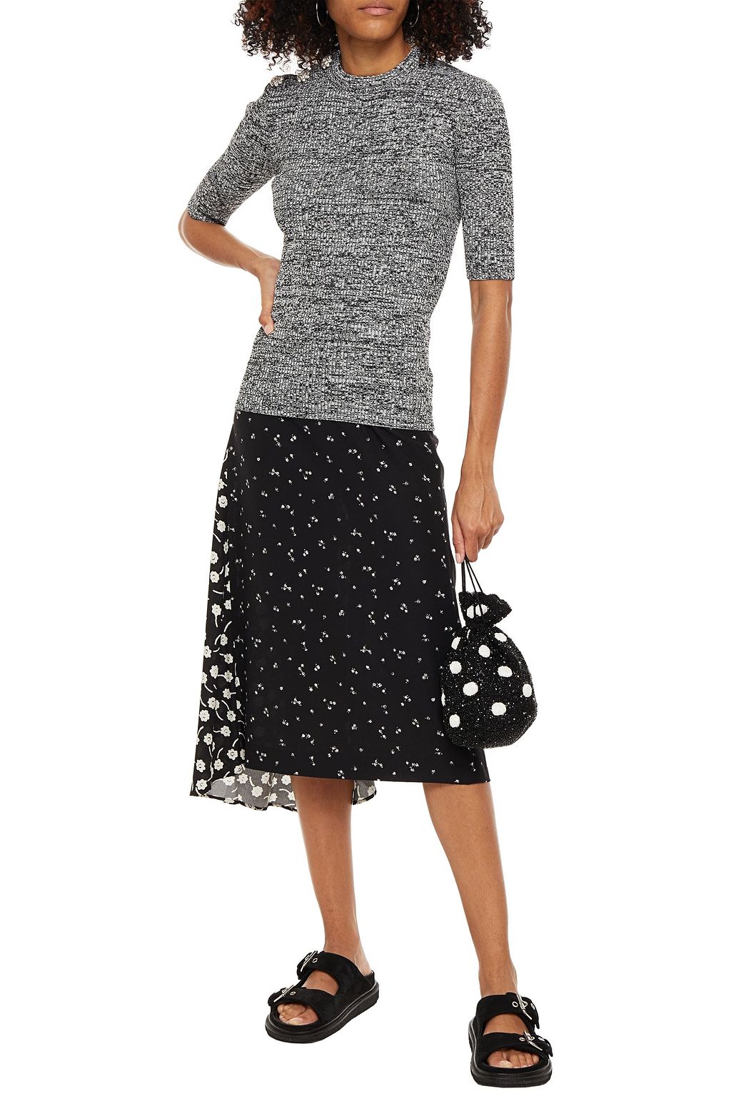 GANNI Button-detailed mélange ribbed-knit top