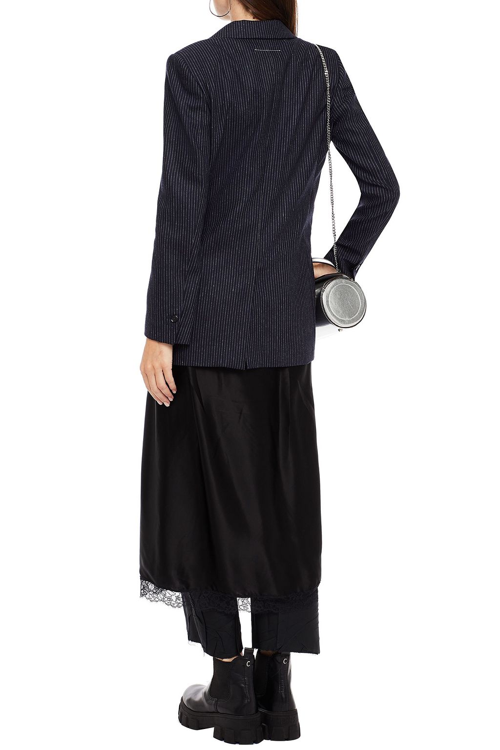 MM6 MAISON MARGIELA Layered lace-trimmed satin and pinstriped wool blazer
