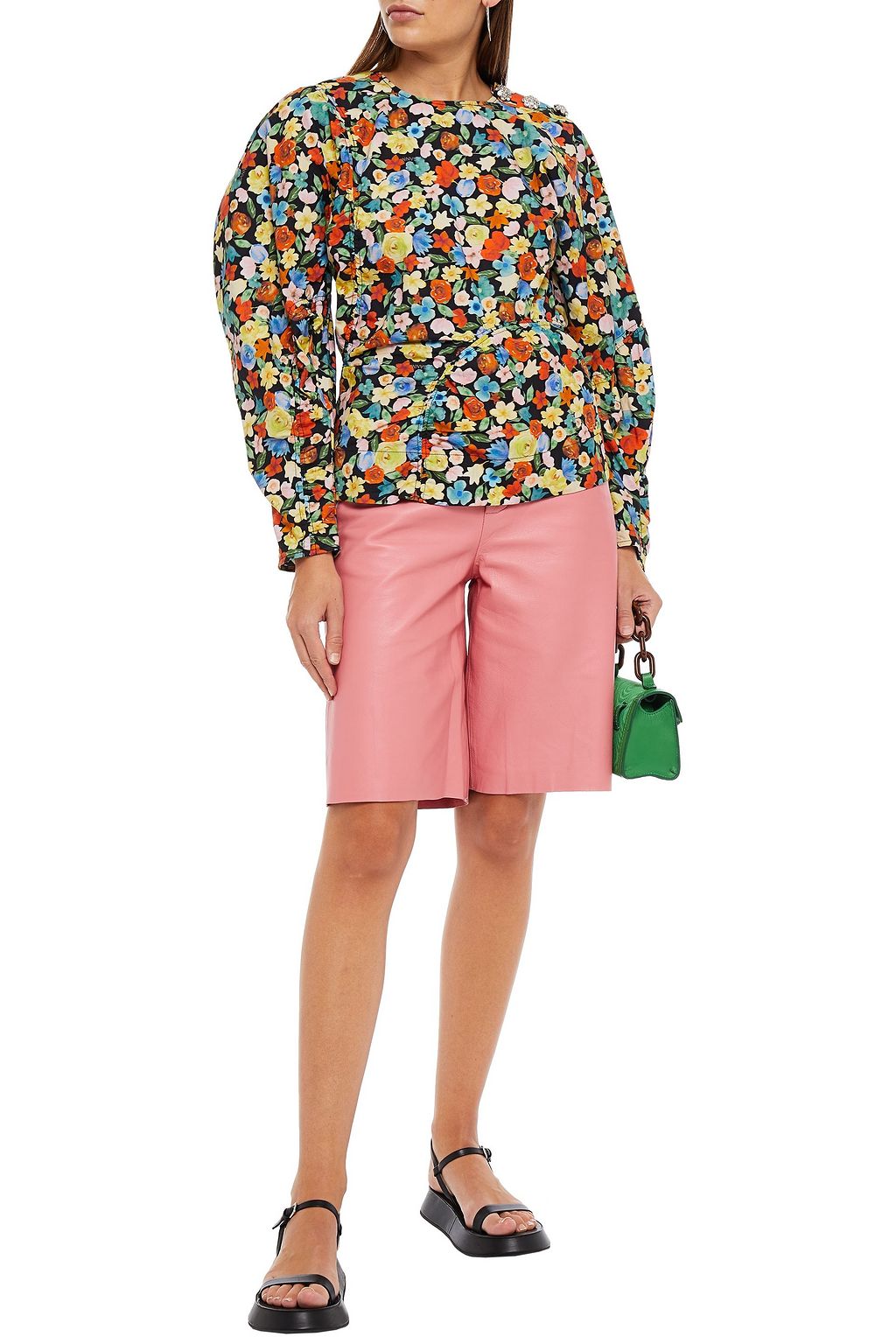 GANNI Floral-print cotton-poplin blouse