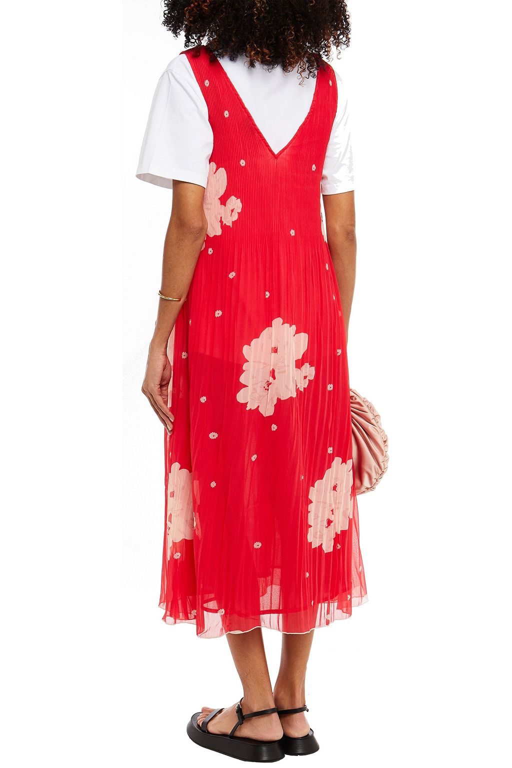 GANNI Polka-dot plissé-georgette midi dress