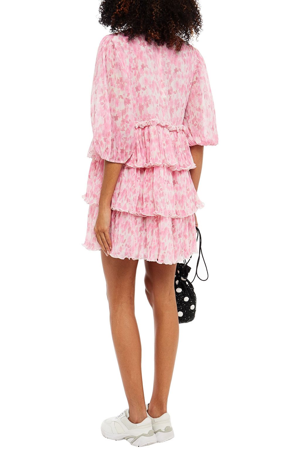 GANNI Tiered floral-print plissé-georgette mini dress